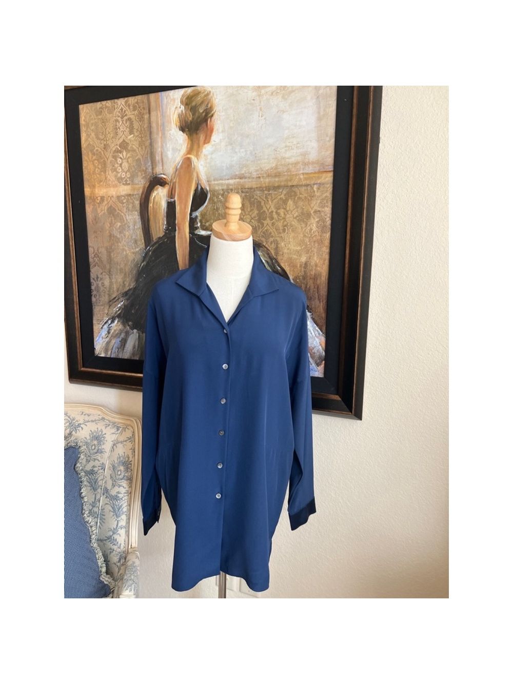 Women's Lafayette 148 New York Blouse, Size S, (Fits L) Blue